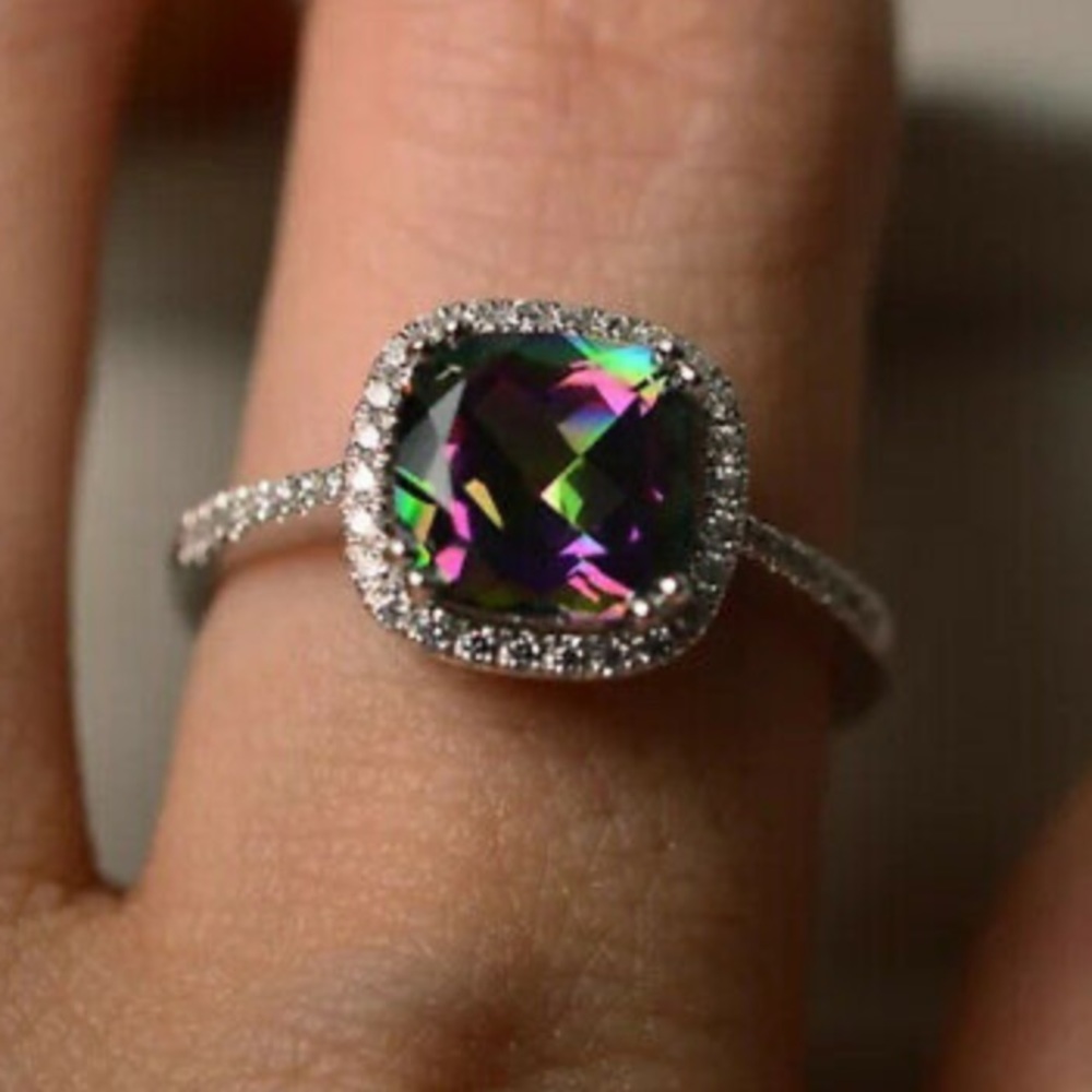NEW 925 Sterling Silver Rainbow Stone Ring - Picture 3 of 3